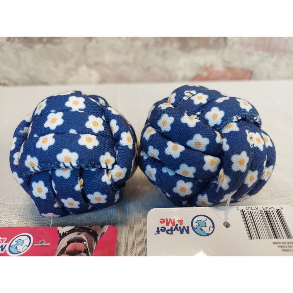 MyPet & Me Rope Chew Ball Dog Toy Blue Daisy Floral Pattern Lot 2 - Picture 2 of 4